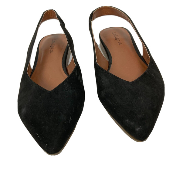 Indigo Rd. Shoes Womens Sz 6 Black Faux Suede Irgauri Point Toe Slingback Flats - Picture 2 of 7